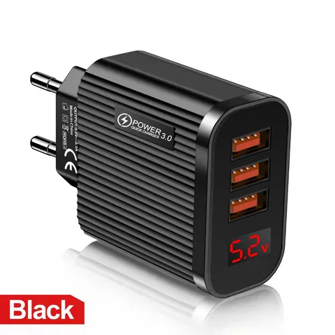Ports USB Charger Quick Charge 3.0 With LED Digital Display Wall Charger For iPhone Xiaomi Fast Charging Mobile Phone Chargers