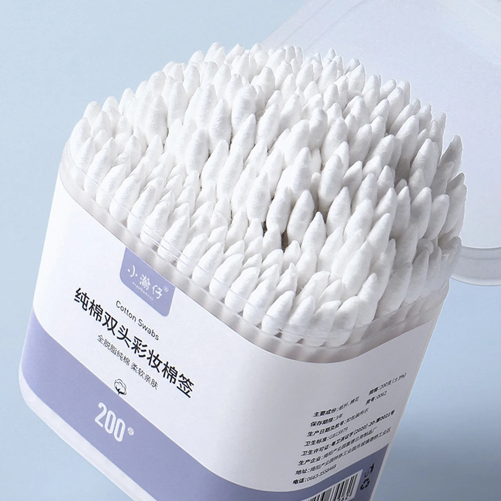 

200PCS/Box Cotton Swabs Double Head Disposable Ears Cleaning Swab Cotton Clean Sticks Makeup Cleaner Tool Bamboo Buds Tip