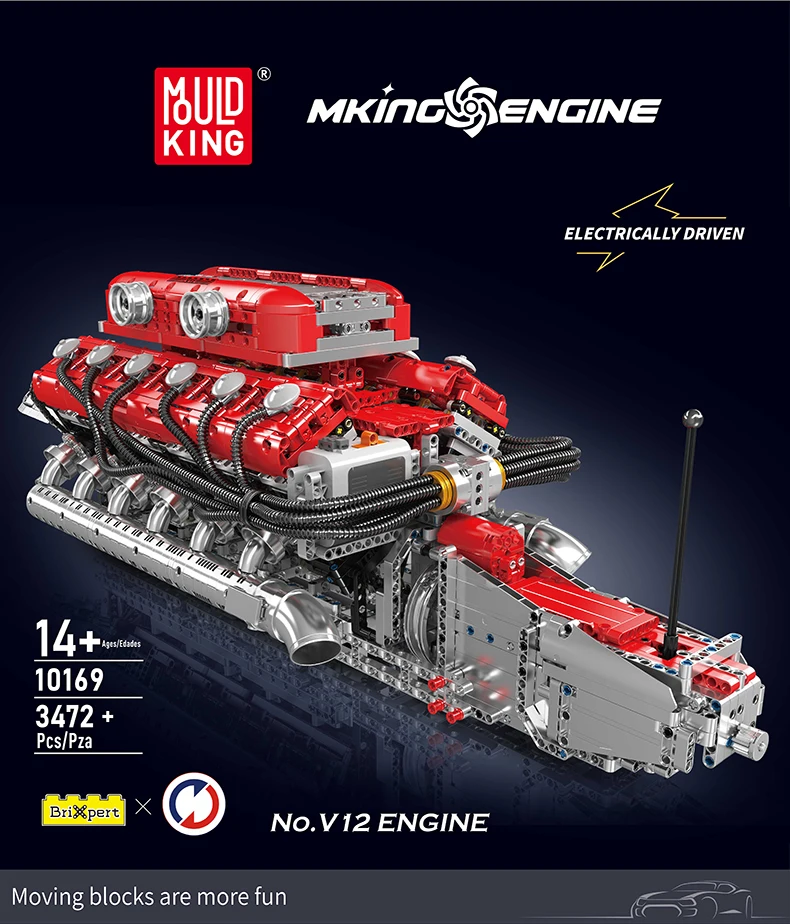 Mould King 10169 Technisches Auto-Motorspielzeug Der Motorisierte V12-Motor Baustein-Set Auto-Motor-Bausatz Kinder-Weihnachtsgeschenk – Detail 1