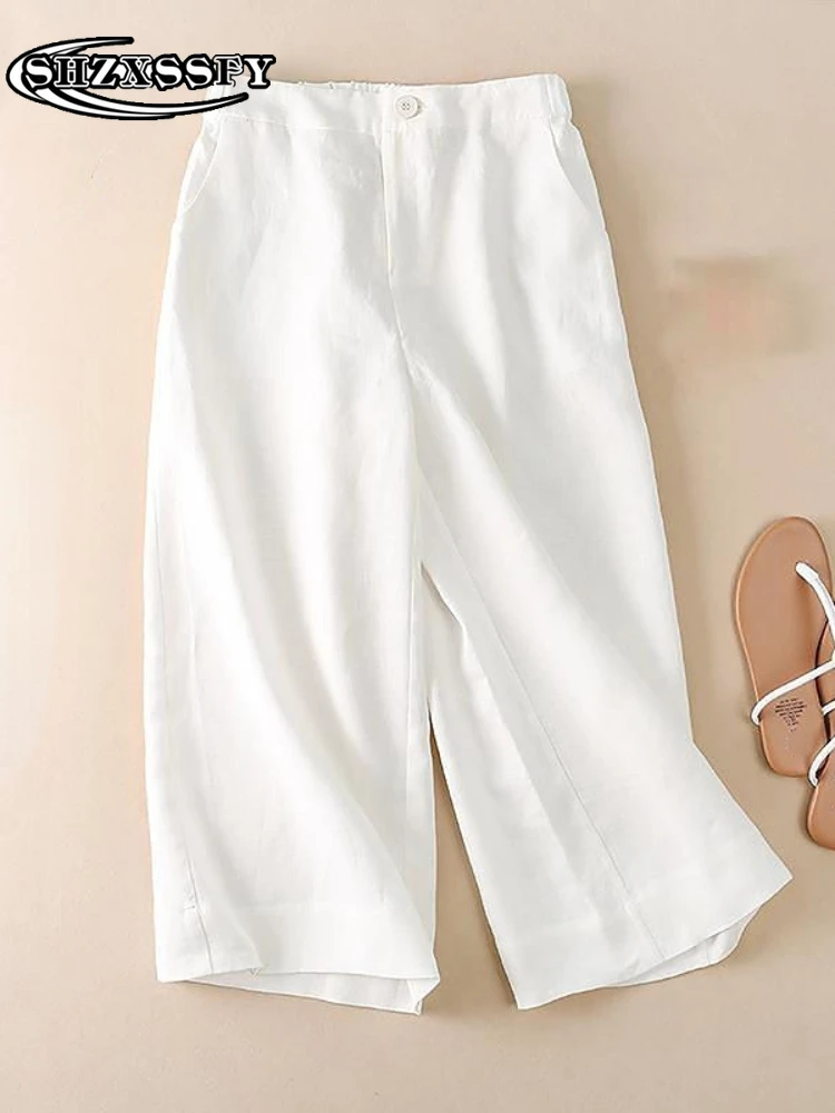 

Women's Pants Cotton Linen 100% The New Loose Capris Wide Leg Pants Women Casual High Waist Straight Summer Women's Sports Pants