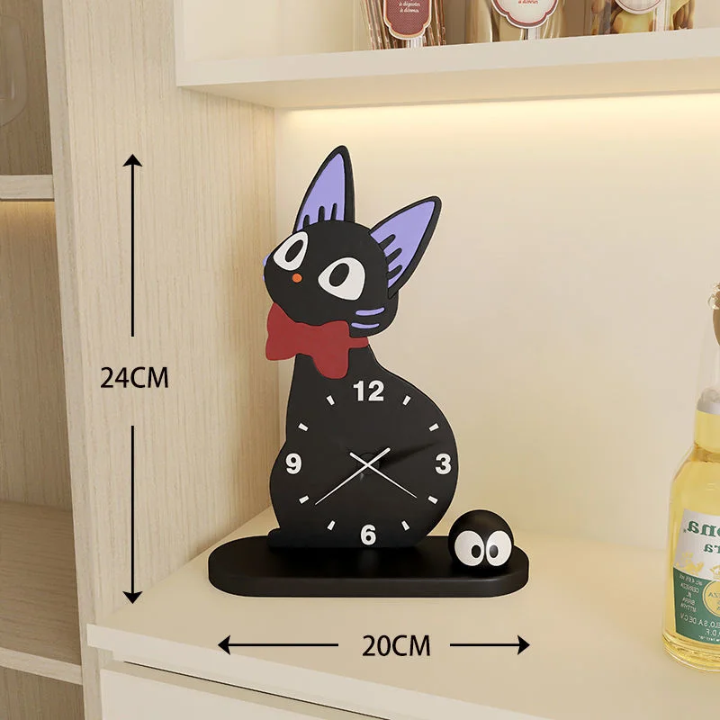 Black Cartoon Cat bowknot Wooden Clock Kiki  