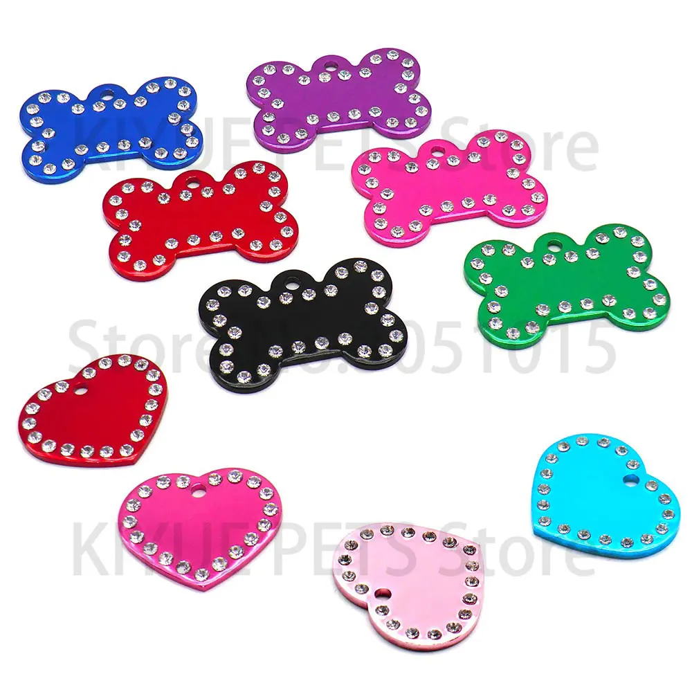 20Pcs 2MM Dog Bone Diamond Decor Pet Id Tag Custom Engraved Cat Dog ID Tag Charm