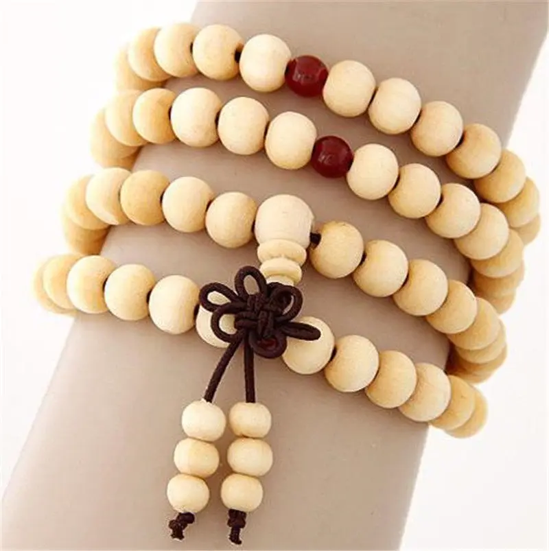 108 Beads Natural Sandalwood Buddhist Beads Bracelets Buddha Meditation Prayer Wood Beaded Bracelet layer Bangles Men Women 6mm