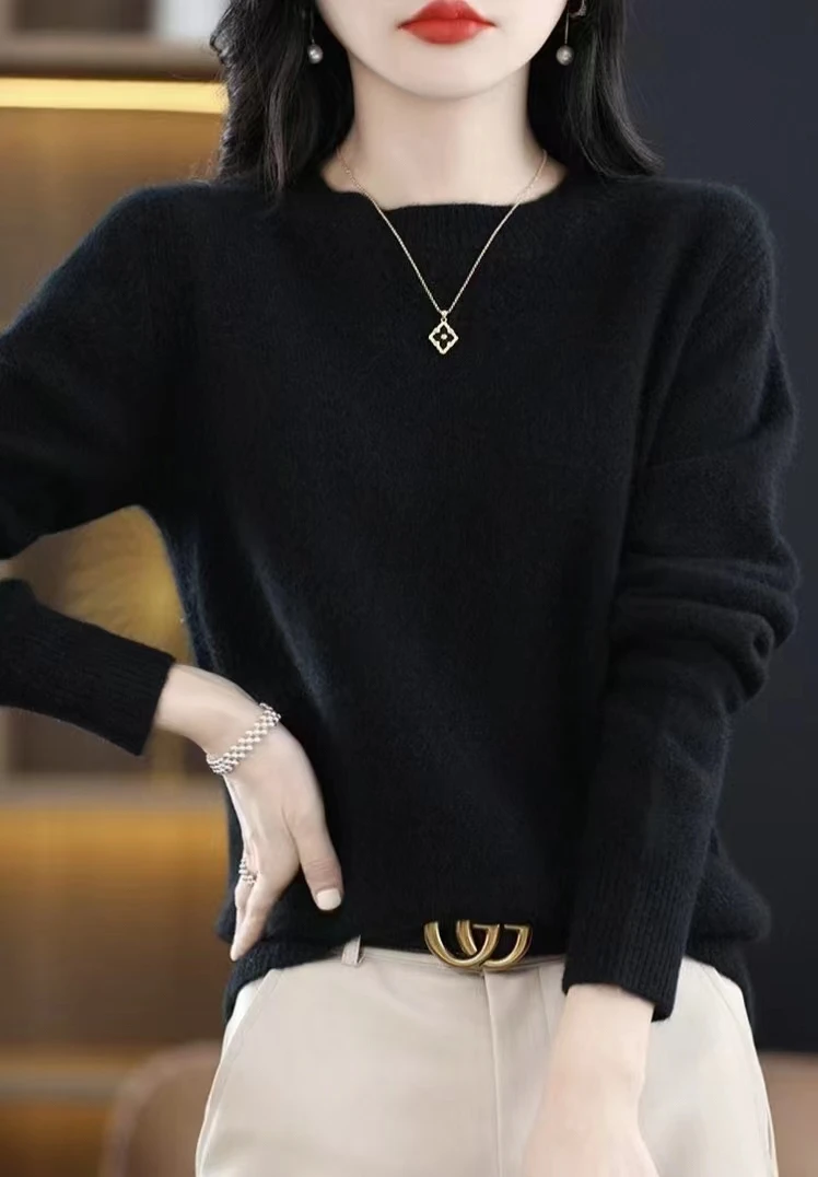 2023 New Cashmere Sweater Women O-Neck Pullover Autumn /winter Casual Knit Tops Solid Color  Cashmere Sweater Women 5
