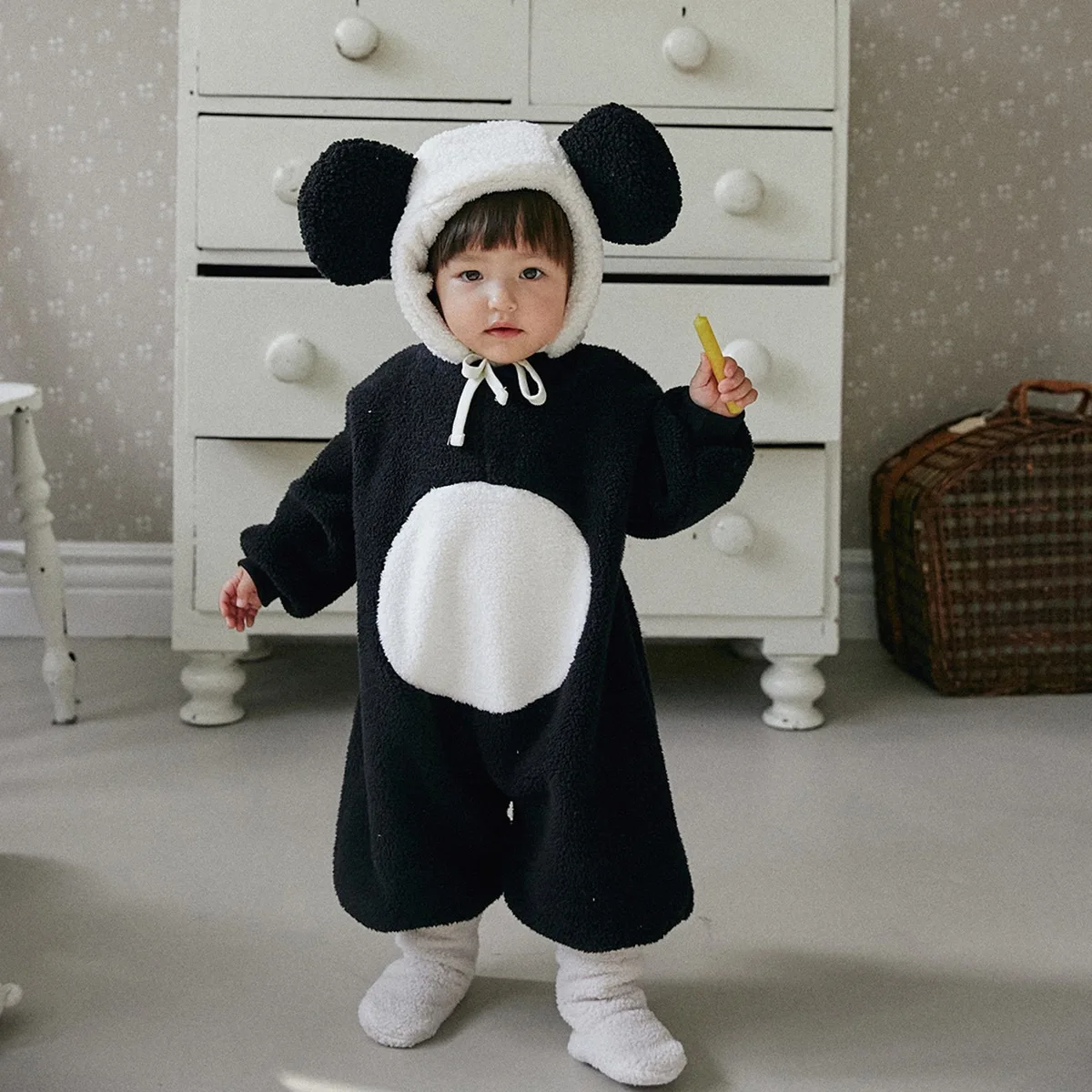 

Winter New Baby Cute Panda Fleece Romper + Hat 2pcs Suit Newborn Infant Warm Jumpsuit Toddler Plus Velvet Thicken Clothes 0-24M