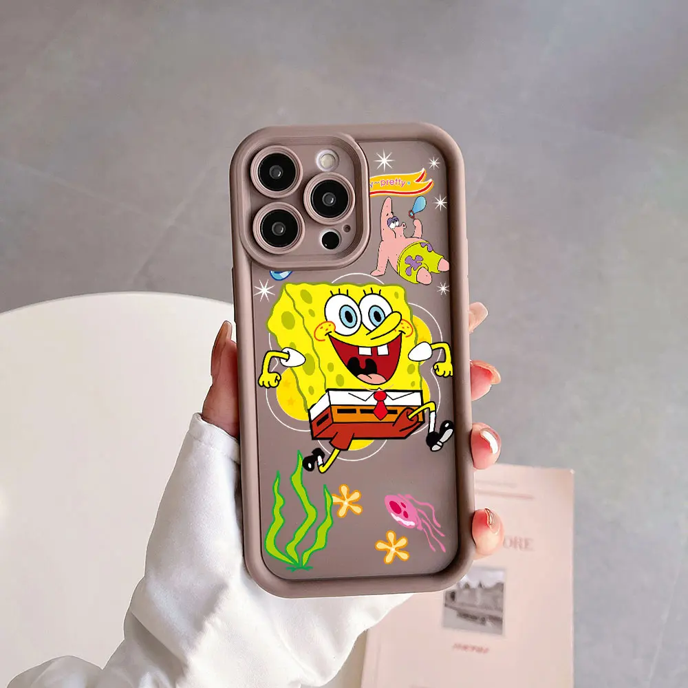 Cartoon SpongeBobs SquarePants Camera Protection Case For iPhone 15 14 13 12 11 Pro Max Mini XR XS Plus SE20 Soft TPU Back Funda