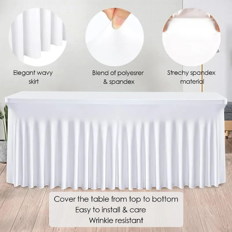 Table Skirt Spandex Table Cover with Skirt Stretchy Tablecloth Wrinkle-Resistant Ruffles Elastic Covers for Wedding Party