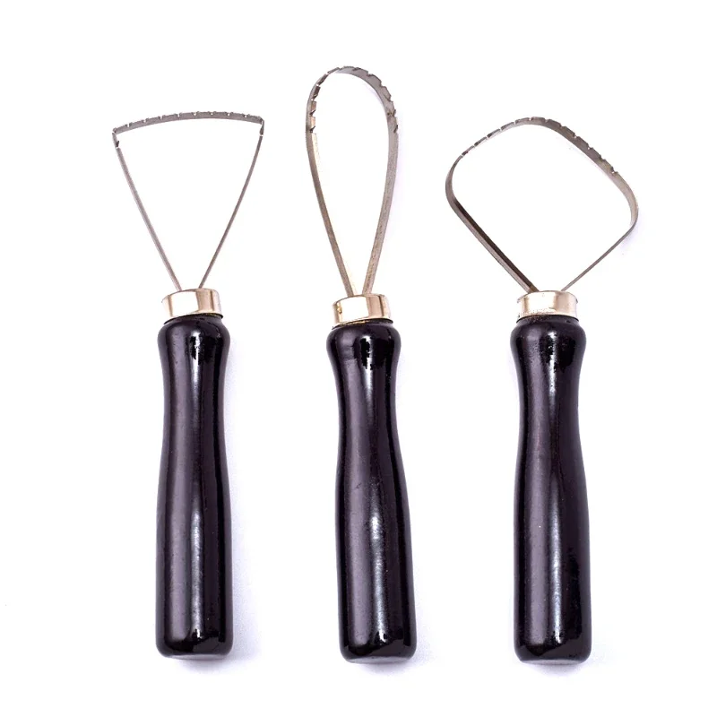 3Pcs Pottery Clay Sculpture Big Loop Tool Clay Scraper Sculping Modelling Tool Wood Handle Ceramics Trimming Carving Tools