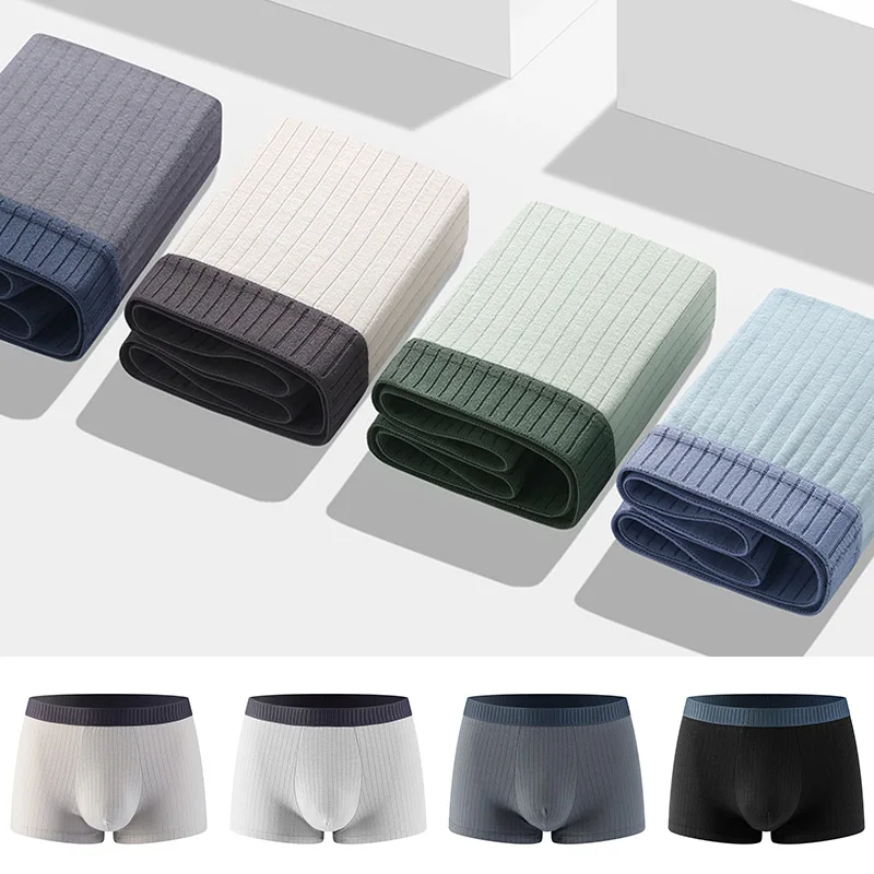 남성용 면 팬티, 남성 복서 속옷, 플랫 팬츠, U 볼록 파우치 팬티, 편안한 통기성, 라지 사이즈 L-4XL