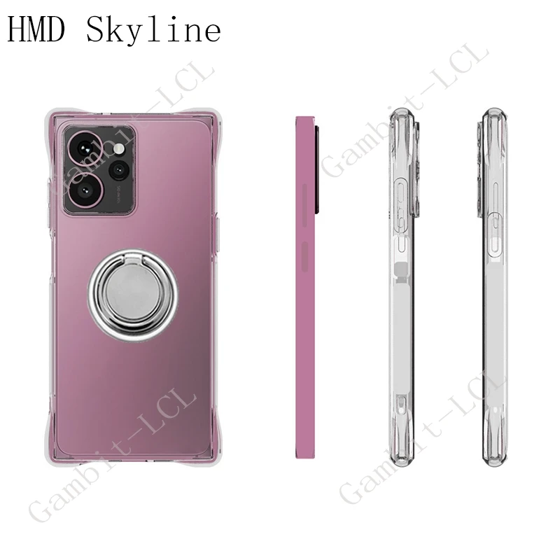 For HMD Skyline 6.55" 2024 HMDSkyline TA-1600 Back Ring Holder Bracket Phone Case Smartphone TPU Soft Silicone Cover 2
