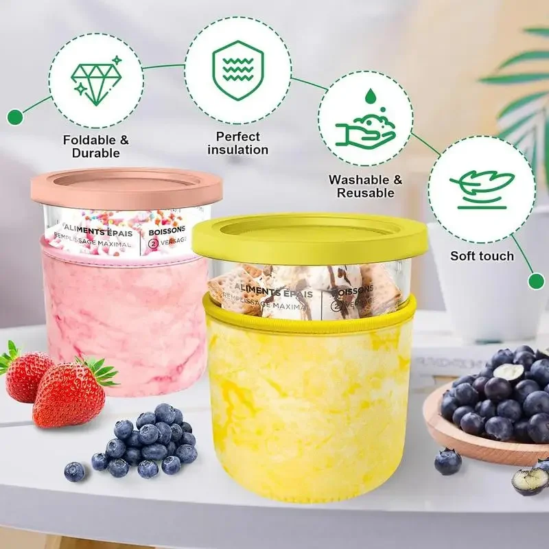 24OZ Ice Cream Neoprene Sleeve For Ninja Creami Deluxe Series NC501NC500 4PCS 4pcs/set Ice Cream Neoprene Covers popsicle holders sleeves