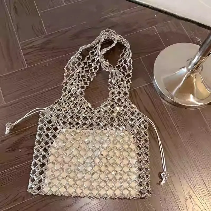 Luxury Designer Women's Trend Hand Woven Hollow Metal Tote Bag Clutch Female Travel Holiday Shoulder Bag Handbag