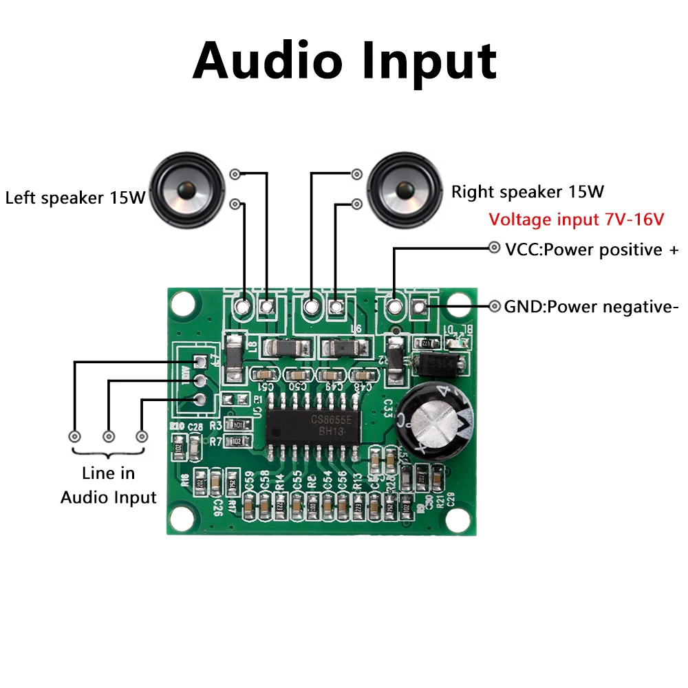 앰프 보드, MP3 디코더 보드, 오디오 앰프 디코더 모듈, 2*15W, 7V-16V