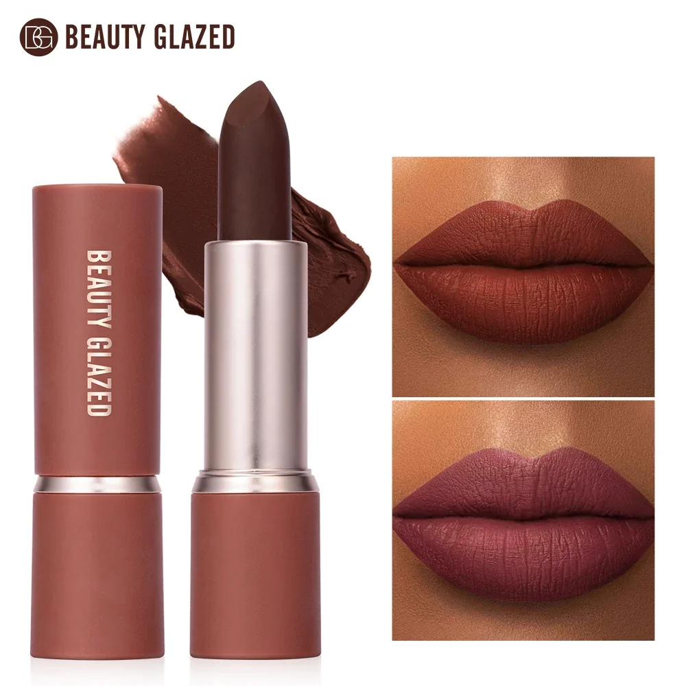 Description Picture 2 of itemBEAUTY GLAZED 2Pcs/Set Matte Brown Lipstick+Translucency Lip Gloss Combo Kit,Easy Application, Non-Stick, Moisturizing