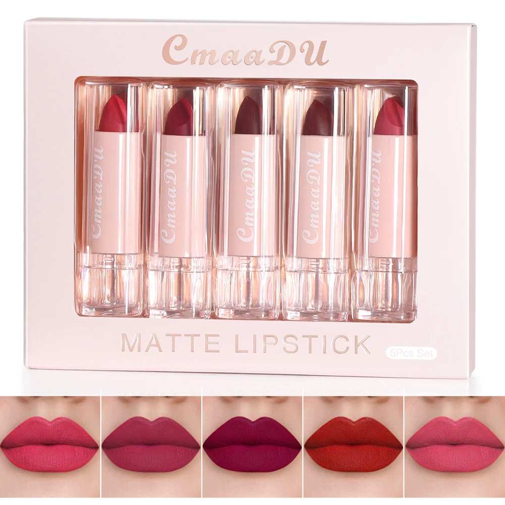 5-teiliges Lippenstift-Set, vielfältige Farbauswahl, einfache Anwendung, antihaftbeschichteter Becher, für ein makelloses Make-up_voghion.com