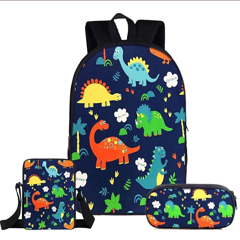 

Cool T-rex Dinosaur School Bags Set Bookbags for Teenage Boys 3pcs Primary Backpack with mini Messenger Bag Pencil Bags