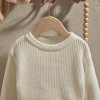 EWODOS Baby Thick Sweater Solid Color O-neck White Tops Loose Fit Long Sleeve Knitted Pullover for Infant Autumn Winter Clothing 3