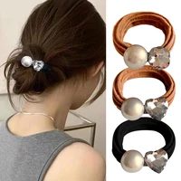 Elegant Faux Pearl Hair Ties High Elastic Seamless Black Scrunchies With Heart Diamond Women Girls Ponytail Holders Scrunchies