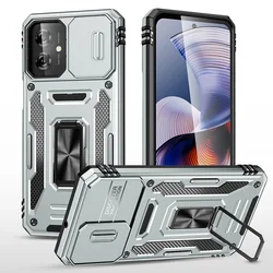 Enhanced Protective Case with Sliding Camera Cover and Metal Ring Stand for Motorola Moto G04 (Gray)