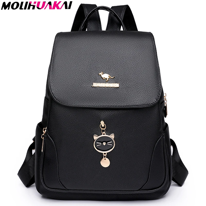 

Brand Luxury Backpacks Soft Leather Waterproof Bagpack Preppy Style Young Student Bags Multifunction Mochilas Feminina Sac A Dos