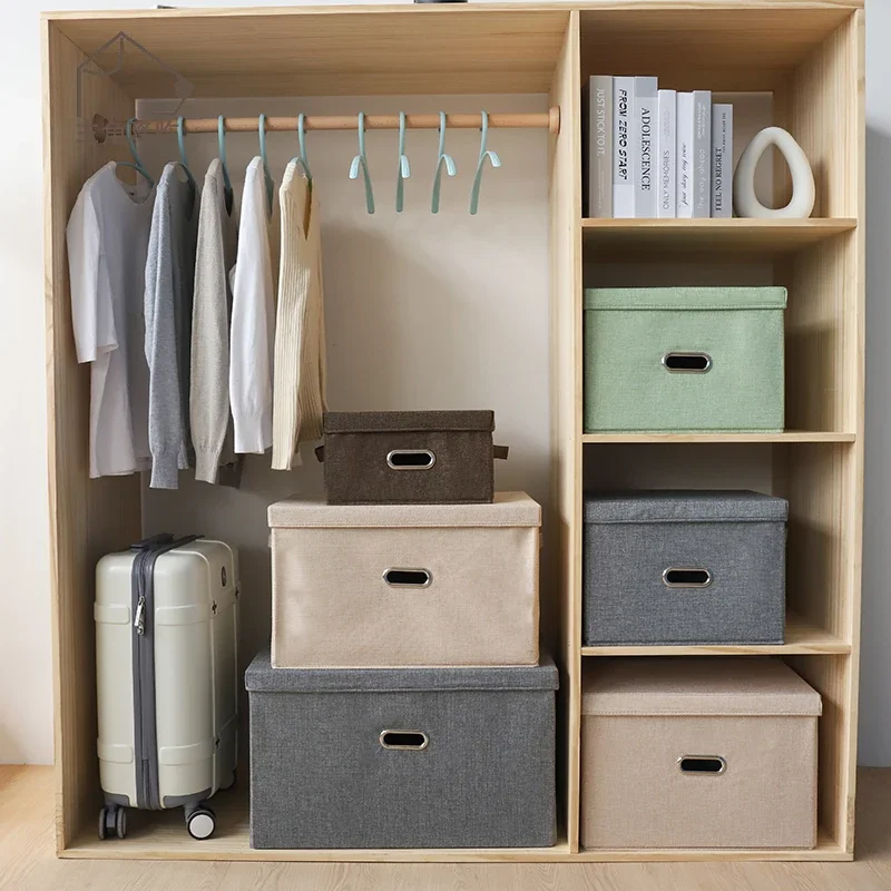 Large cotton linen Fabric folding storage box Kids Toy organizer Handles for Home Closet Bedroom Drawers Organizers Container WF 2
