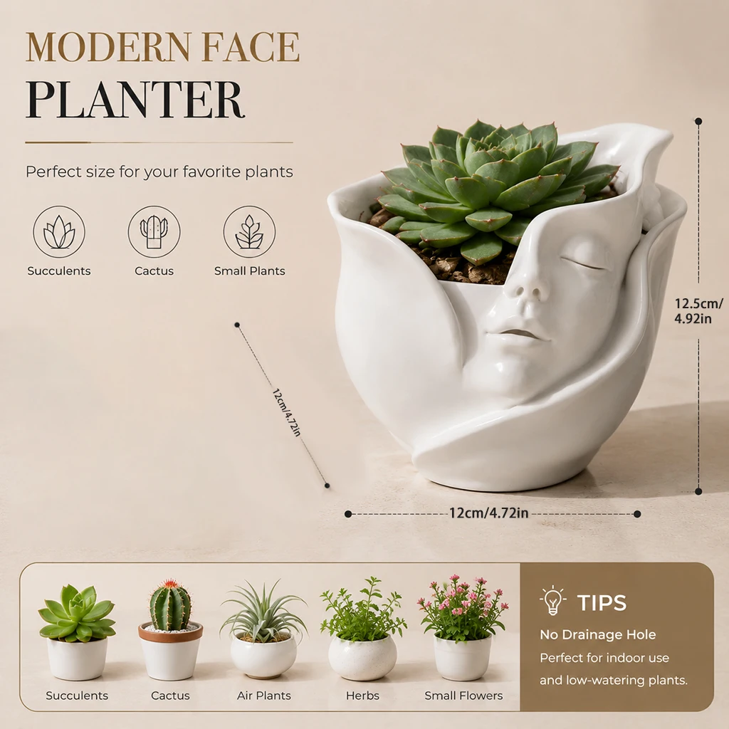 Elegant Resin Portrait Face Pot - Modern Aesthetic Desk & Home Decor