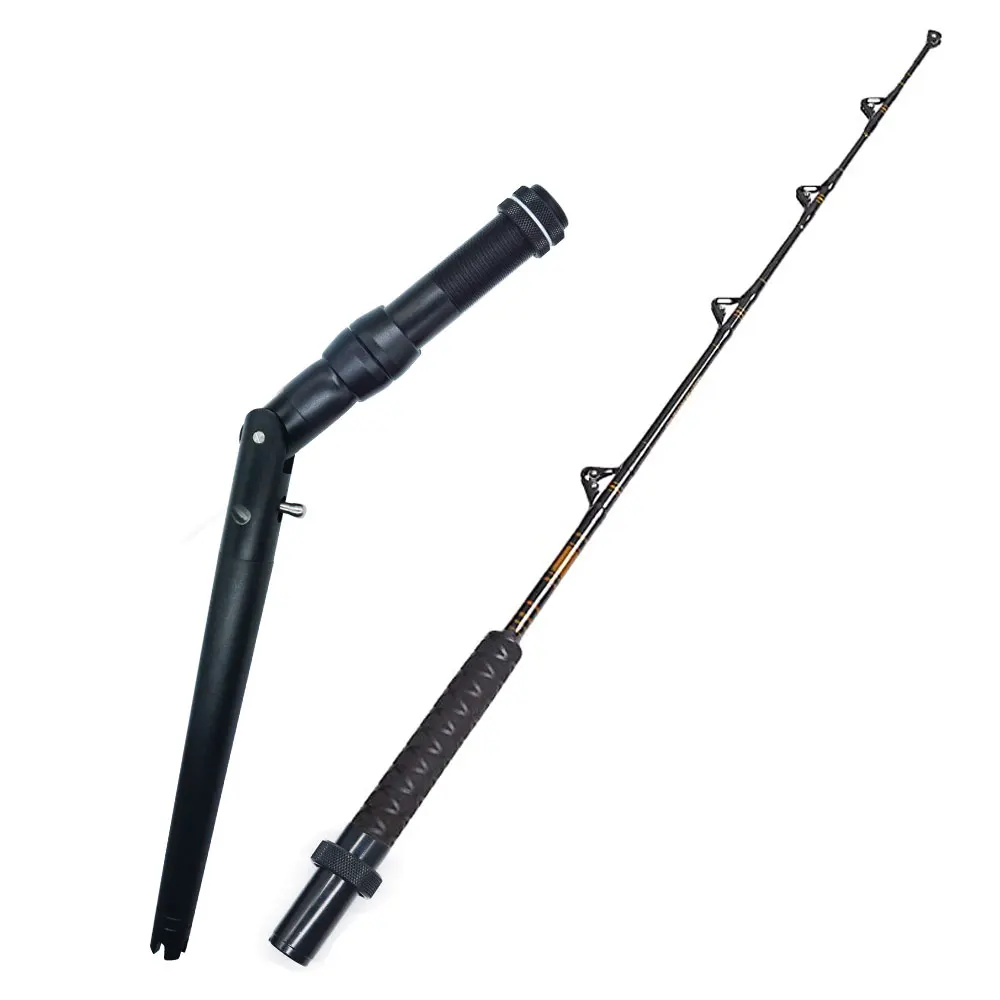 New Fishing Adjustable Rod Butt Foldable Aluminium Trolling Rod Butt Big  game Stand up fishing rod pole Straight Bent Handle