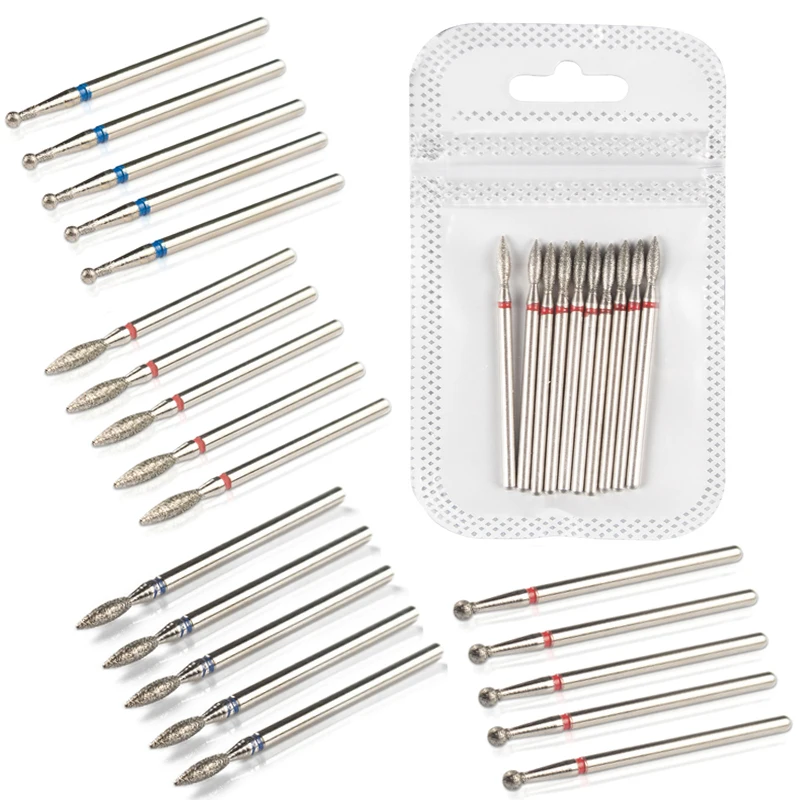 Milling Cutter 10Pcs Diamond Nail Drill Bits for Manicure Machine Mill Cutters for Removing Gel Polish Nail File Buffer Pedicure