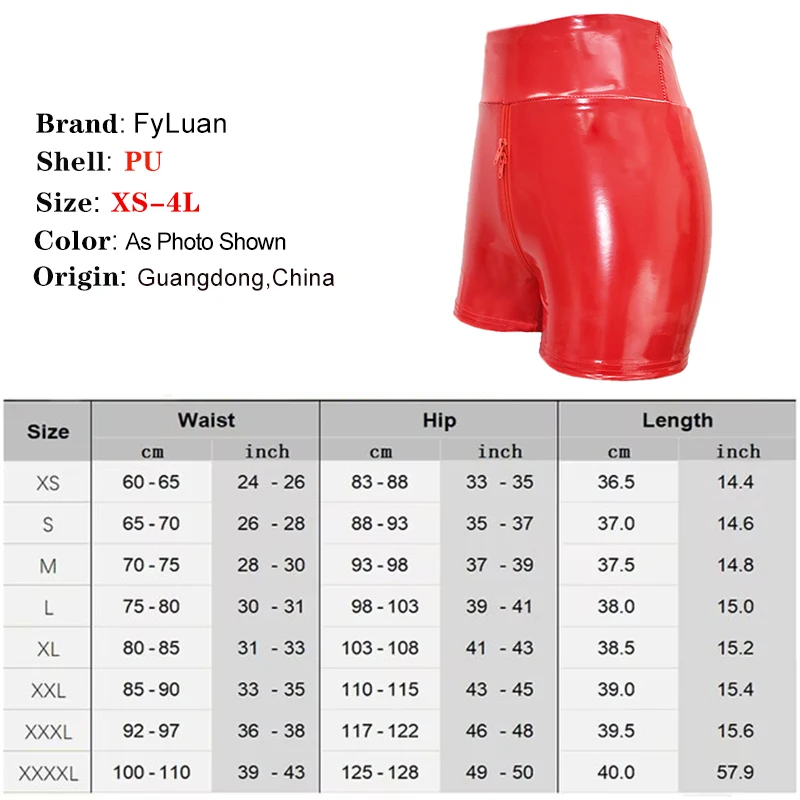 Shine PU Leather Short Pants Double Zipper Womens Shorts Elastic High Waist Wetlook  Latex Hot Goth Shorts Clubwear Party Shorts