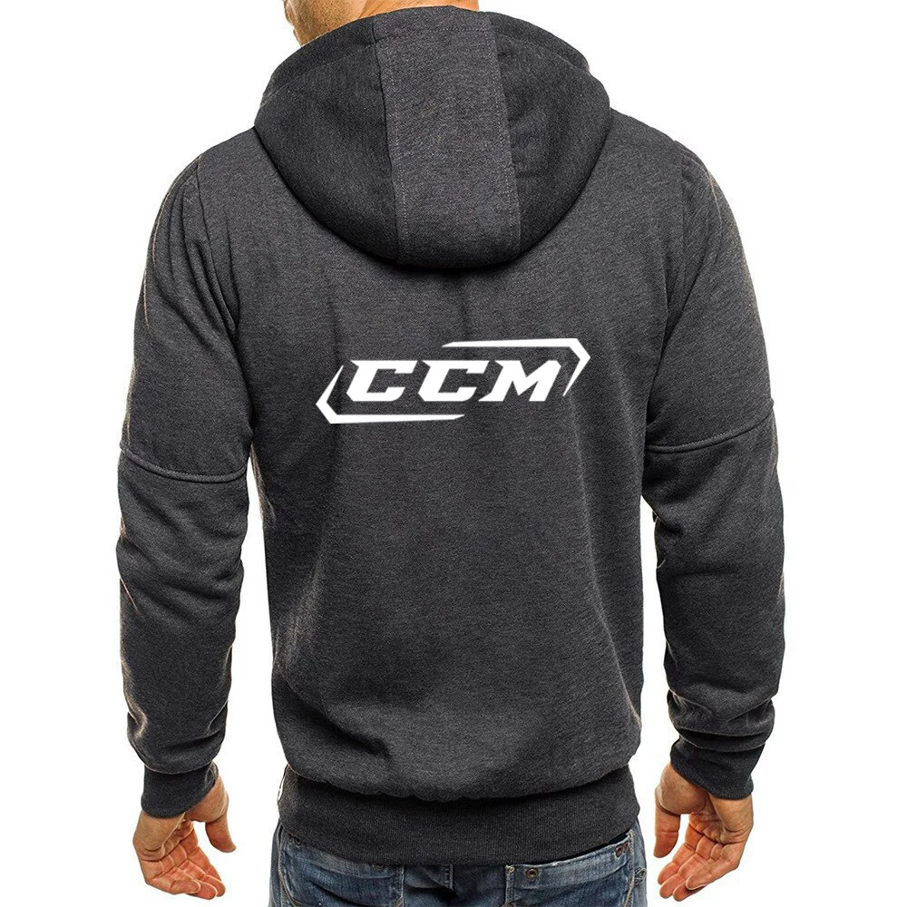 CCM 2023 Logo printed casual HipHop Harajuku tricolor hooded men's fleece sweatshirt zipper jacket