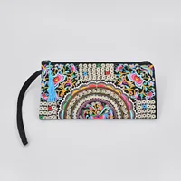 Vintage Ethnic Style Embroidered Long Wallet Wristlet Clutch Bag with Flower Fabric and Phone Pocket - Image 5