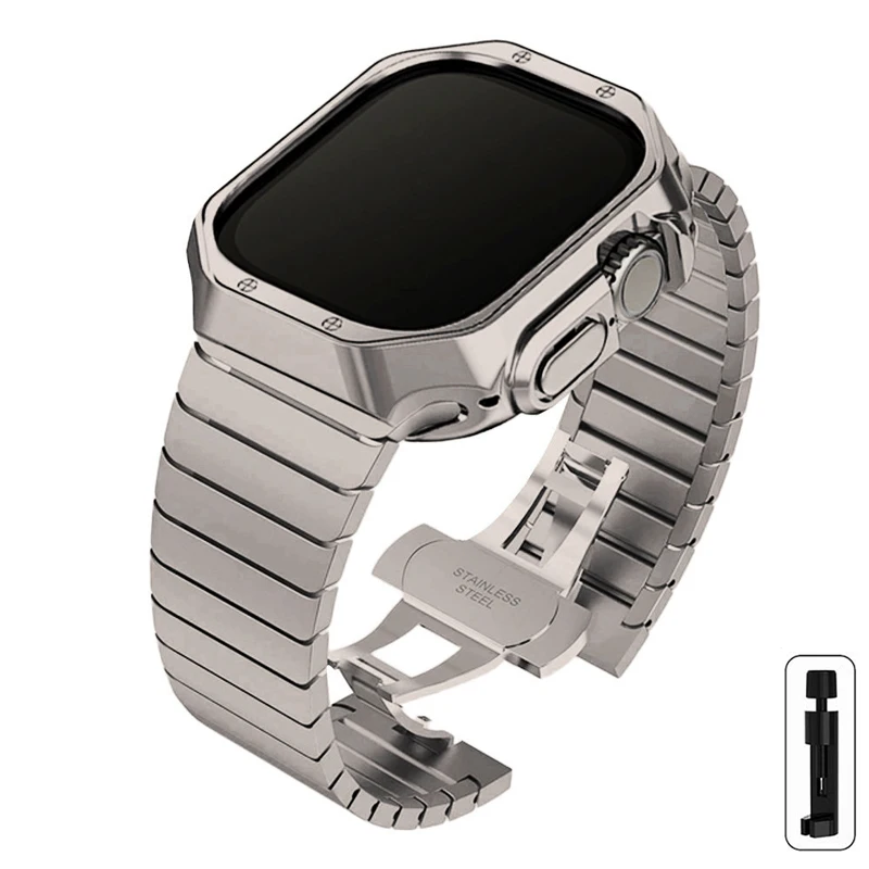 Premium Stainless Steel Watch Band with Protective TPU Armor Cover