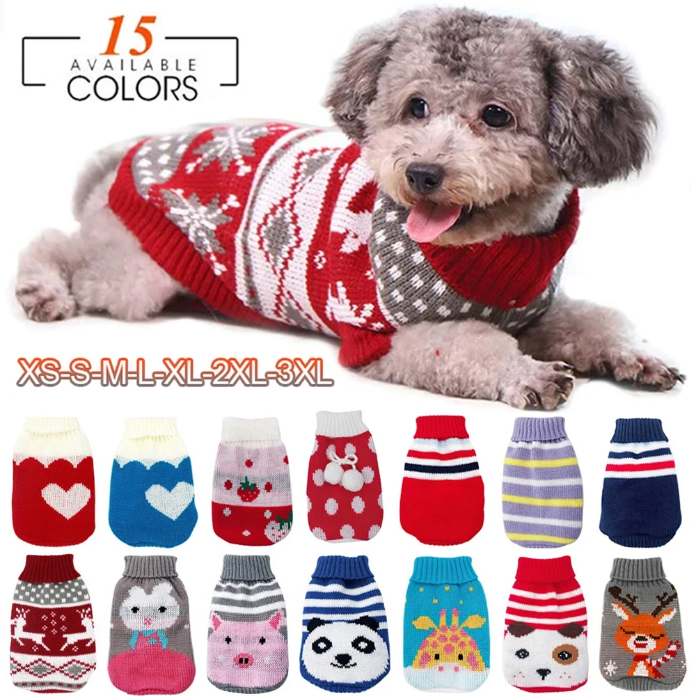 Warm Pet Clothes for Small Medium Dogs Winter Christmas Dogs Sweater Pet Clothing Knitting Costume Coat Cartoon Print Clothes