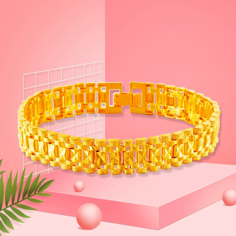 

Gilded Chain Head Bracelet For Men Tank 20cm Golden Domineering Street Retro Cloth Pattern Jewelry Birthday Gift