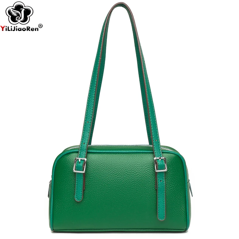 

Ladies Simple Hand Bags Casual Boston Bag Designer High Quality Genuine Leather Handbag Large Capacity Shoulder Bags for Women