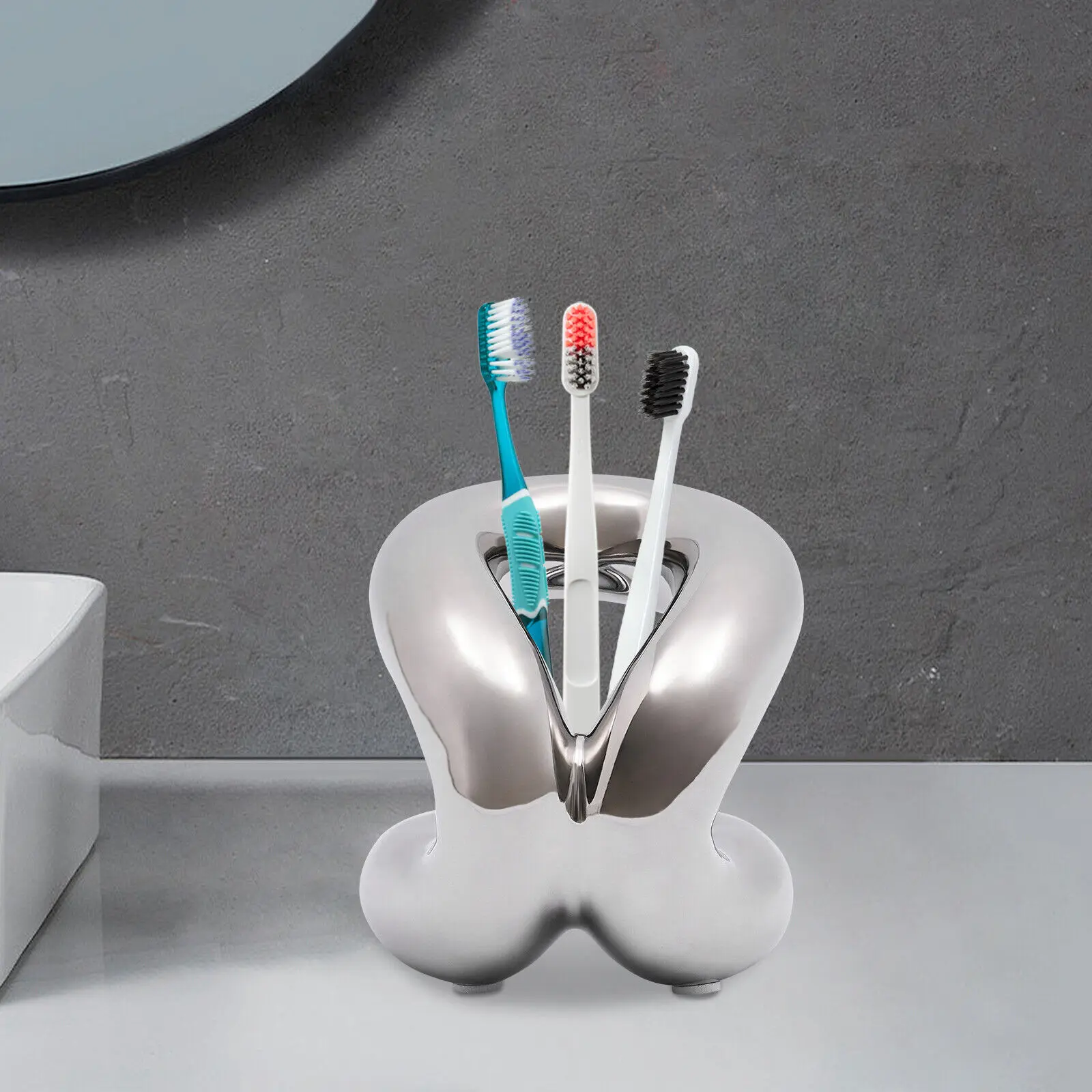 

Серебристый керамический держатель, подставка, современный держатель для зубных щеток, держатель для кистей для макияжа