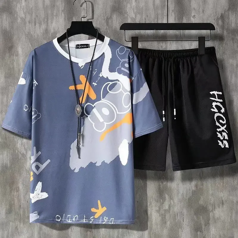 Camisetas y pantalones cortos deportivos para gimnasio, trajes para hombre, ropa de verano de gran tamaño de color caqui, conjunto moderno de 2 piezas, conjuntos para hombre, moda barata 5xl 2024