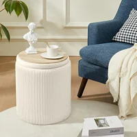 Round Ottoman with Storage Set of 2 Upholstered Velvet Vanity Stool for Makeup Lines Support 300lbs Ottomans Multifunctional Foo 2