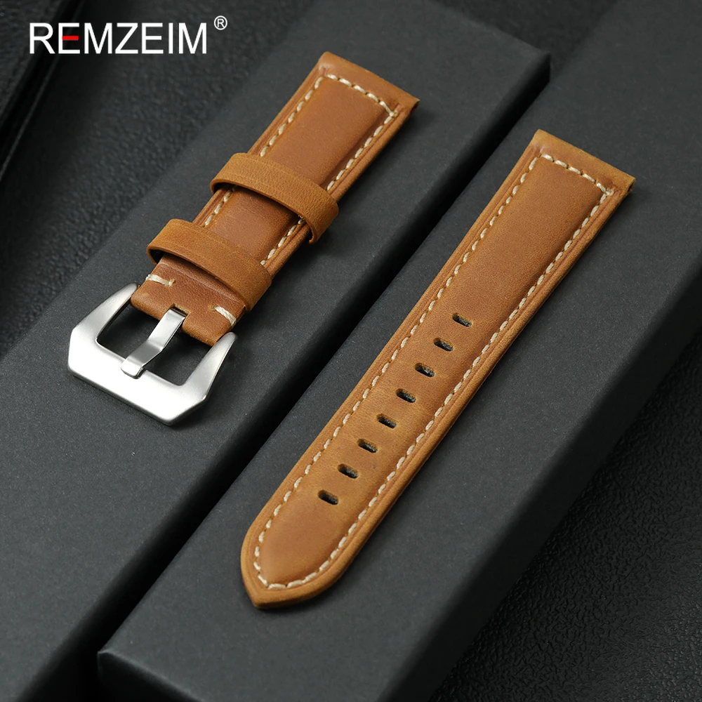 Vintage Crazy Horse Leather Watch Strap - Men's Genuine Cowhide Band, Durable Sport Replacement Bracelet Belt