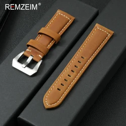 Vintage Crazy Horse Leather Watch Strap - Men's Genuine Cowhide Band, Durable Sport Replacement Bracelet Belt - 26mm (Light Brown)