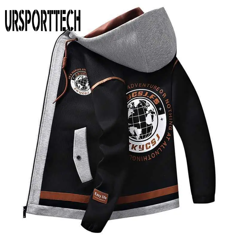

Куртка URSPORTTECH мужская с капюшоном, тонкая ветровка в стиле оверсайз, верхняя одежда для мальчиков, 4XL, весна-осень