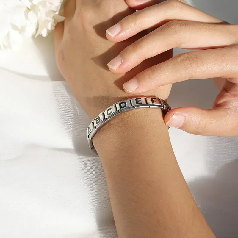 Charm Bracelet Stainless Steel 9mm Fit Italian Links 26 Letters A-Z DIY Making