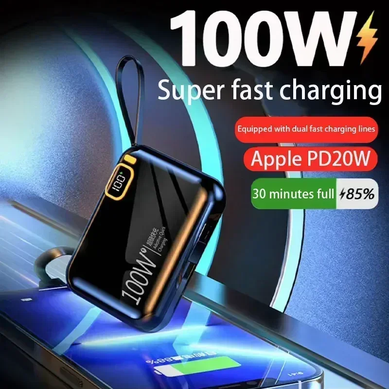 

50000mah Portable Power Bank PD100W Detachable USB to TYPE C Cable Two-way Fast Charger Mini Powerbank for iPhone Xiaomi Samsung