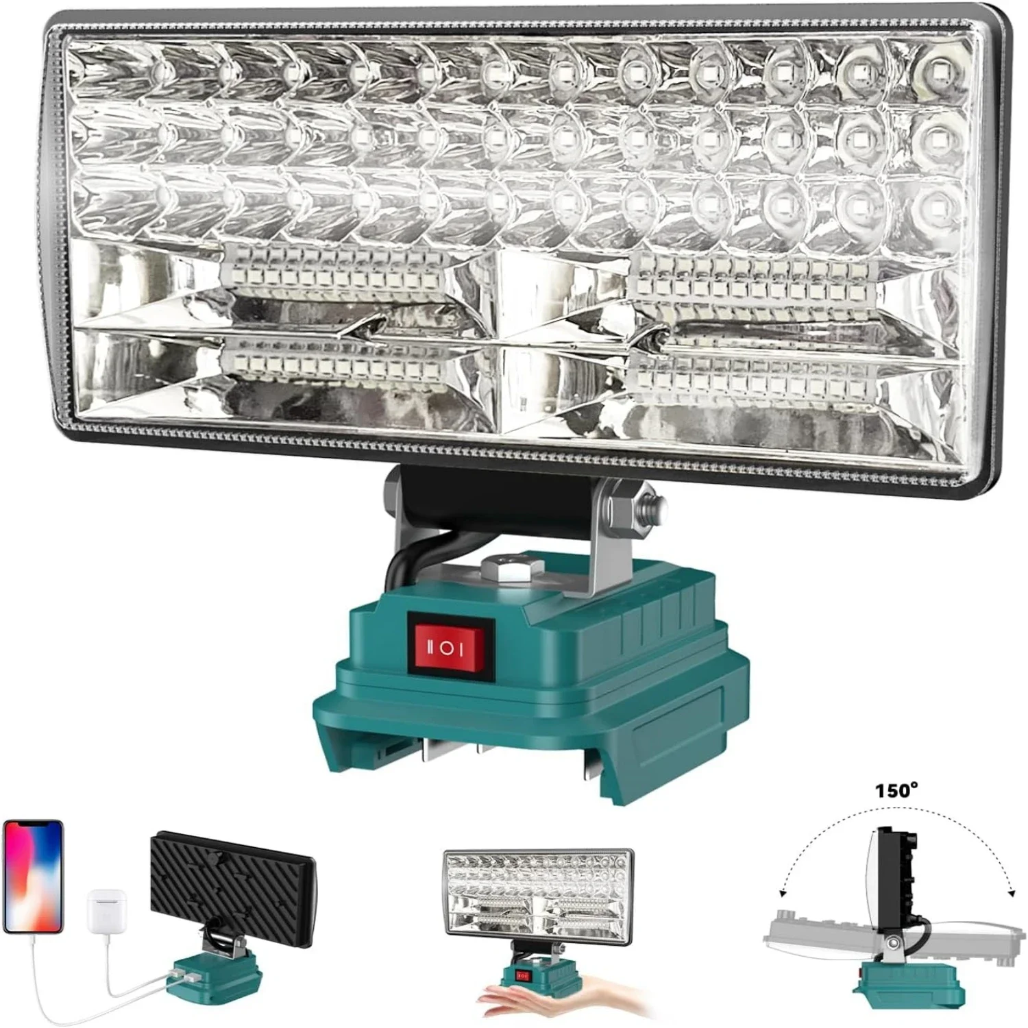 8" Cordless LED Work Light Portable LED Flashlight for Work Camping Outdoor 2 Levels Adjustable LED Light for Makita Battery
