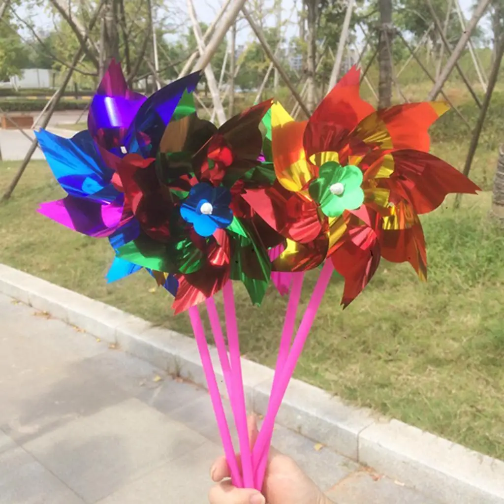 Pack of 100 Pieces DIY Shiny Sequins Windmill Pinwheel Crafts Kids Toy Home Garden Decor Random Color