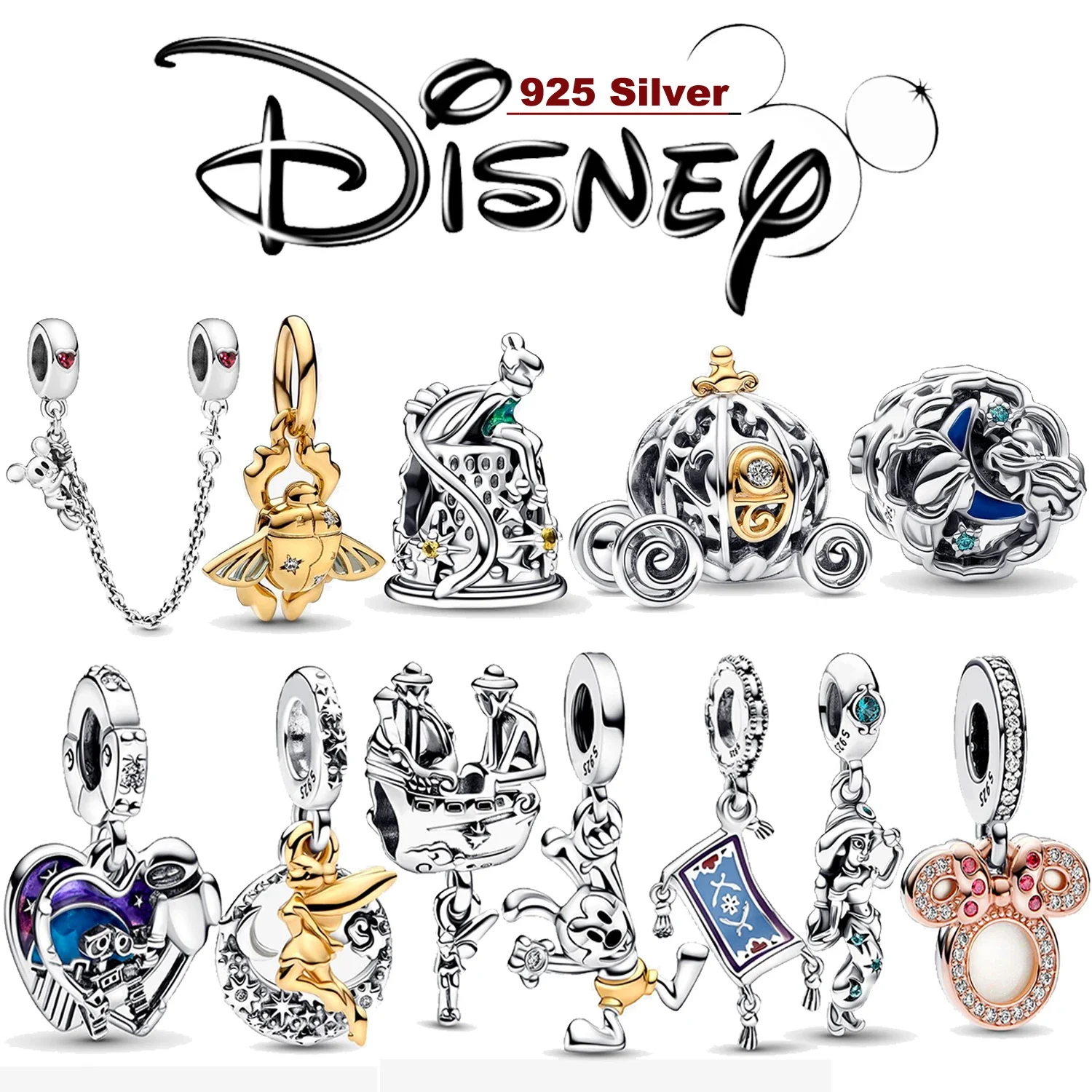 

2024 New 925 Silver 925 Charm Beads Original Bracelet Disney 100th Anniversary Diy Birthday Jewelry Making Main Stone Item Shape