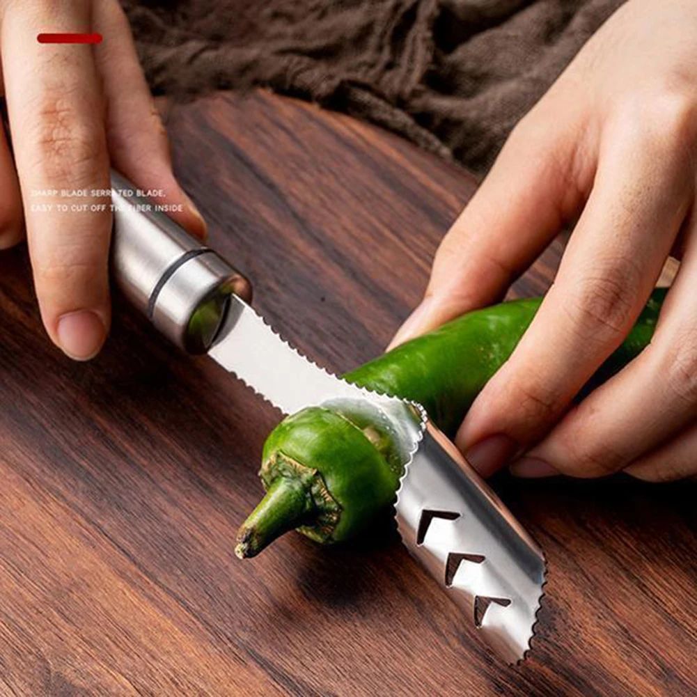 Portable Chili Pepper Core Remover Stainless Steel Green Pepper Seeded Removers Knife Kitchen Vegetable Slicer Vegetable Gadgets