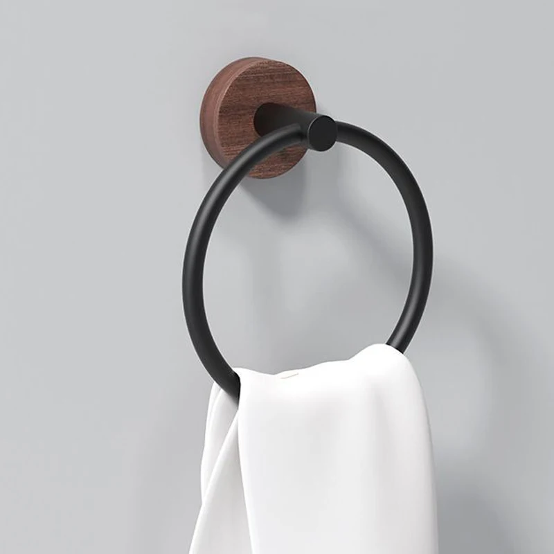 Aluminum Walnut Wood Towel Ring Hand Towel Holder for Bathroom Rack Hanger for Kitchen Wall Mount Heavy Duty Storage