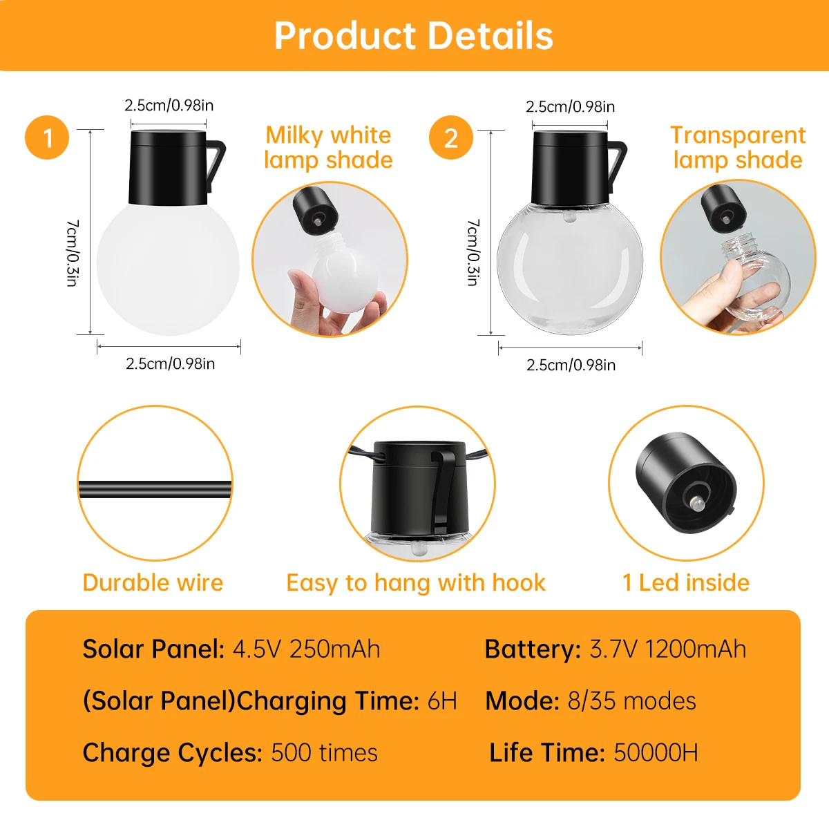 Solar string lights outdoor waterproof G40 globe patio lights with 20 shatterproof bulbs for yard party