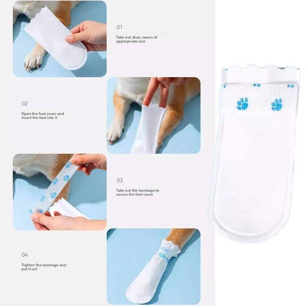 20Pcs Disposable Dog Boots Waterproof Pet Shoes Non-woven Fabric Adjustable Straps Dog Paw Protection Foot Covers Pet Supplies